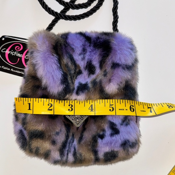 NEW Fuzzy Purple Leopard Mini Crossbody Bag 💜 Faux Fur Y2K Vibe - Picture 8 of 8
